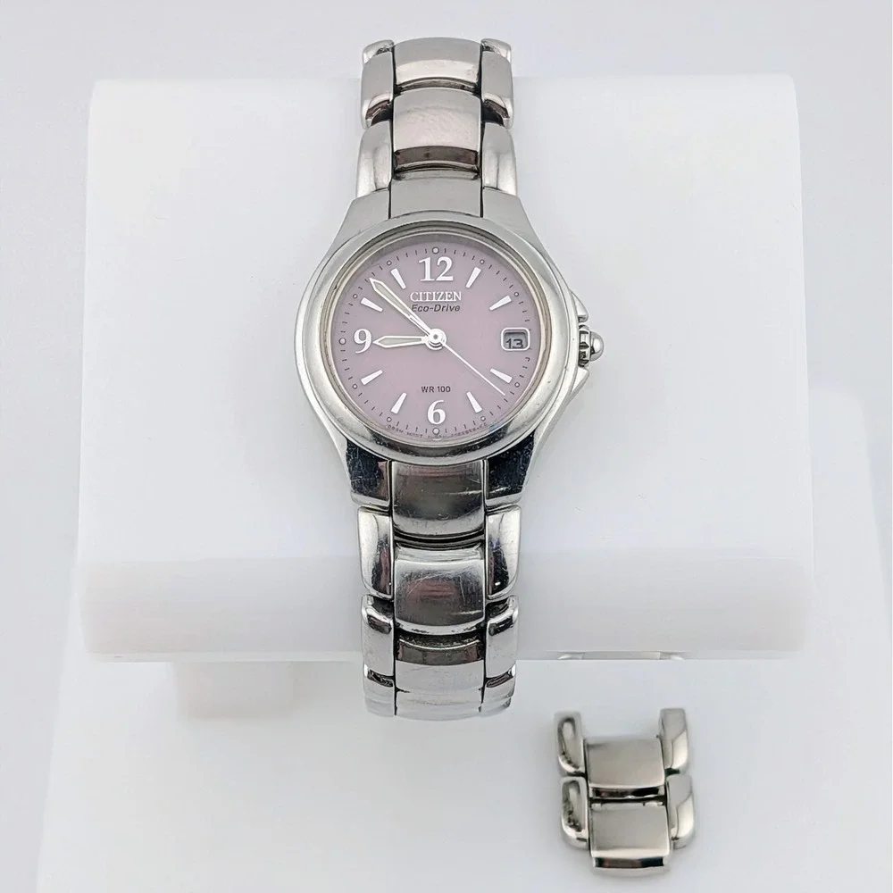 Citizen Eco-Drive Chandler Silhouette Watch S039941 Date Pink Sunburst Xtra Link